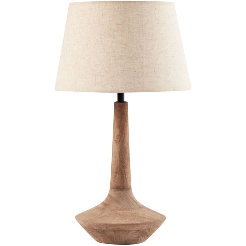 foto del prodotto lampada da tavolo moderna a stelo in tessuto di cotone e lino 54 cm luce singola base in legno di mango marrone scuro godawari