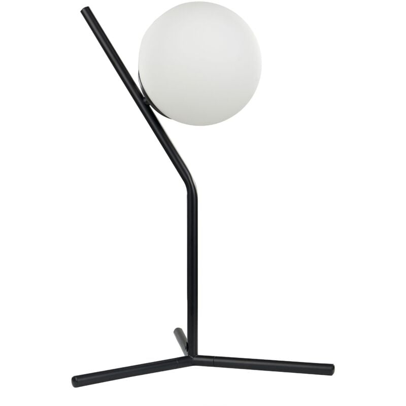 foto del prodotto lampada da tavolo moderna a stelo in vetro con paralume rotondo asta in metallo da 45 cm paralume in vetro bianco e nero wapiti