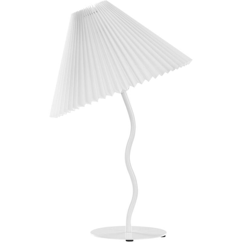 foto del prodotto lampada da tavolo moderna con base in metallo e paralume sintetico plissettato bianco alwero