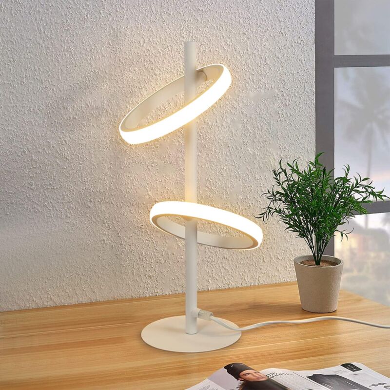 foto del prodotto lampada da tavolo, moderna lampada da comodino a led con anello bianco, anelli rimovibili e girevoli, 13 w, bianco caldo 3000 k, per camera da letto,
