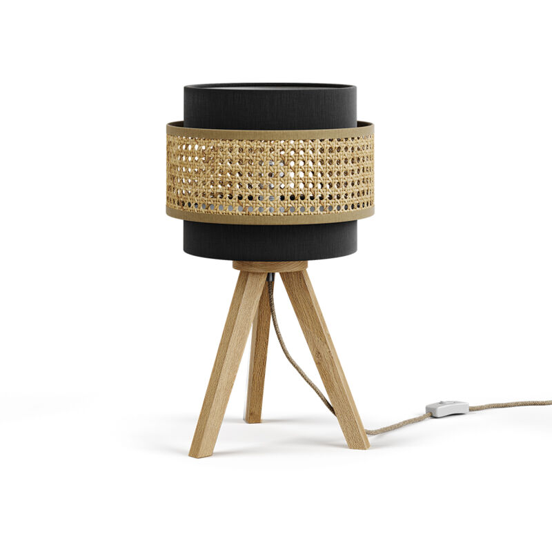 foto del prodotto lampada da tavolo morten, rattan nero, 26 x 45 cm con supporto vicco