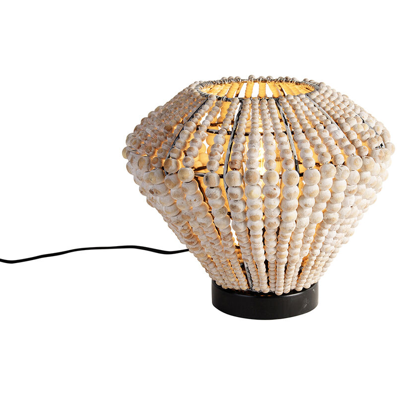 foto del prodotto lampada da tavolo moti orientale legno,acciaio beige nero tondo max. 1 x watt qazqa