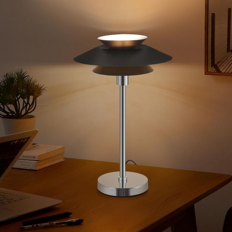 foto del prodotto lampada da tavolo nera design moderno, lampada da comodino e14 con 1 luce in metallo e cavo per soggiorno, camera da letto, studio senza