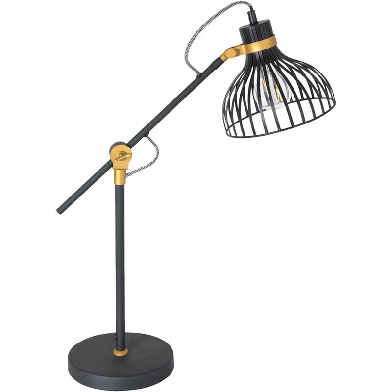 foto del prodotto lampada da tavolo, nera, lampada laterale, lampada da lettura retr , soggiorno, paralume reticolare regolabile, metallo, oro, 1x e27, lxlxa 50x18x60cm