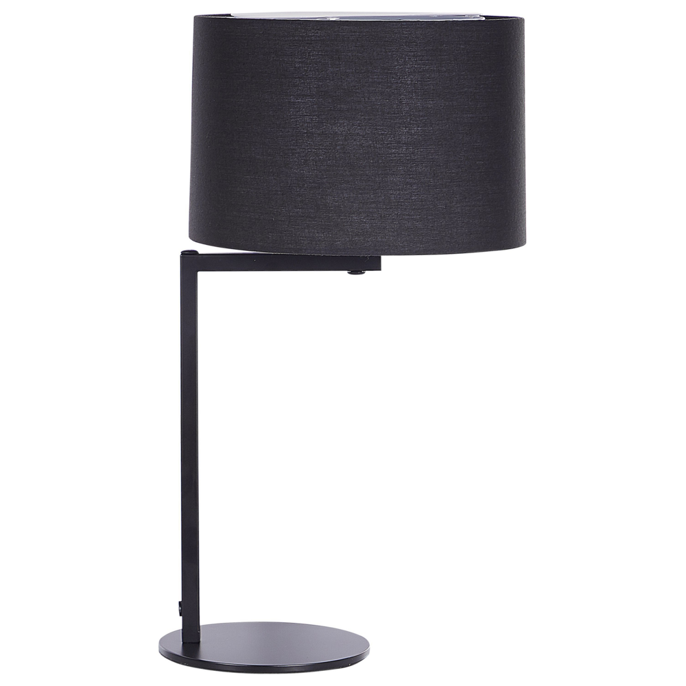 foto del prodotto lampada da tavolo nero ferro poliestere 49 cm tamburo paralume comodino luce da comodino camera da letto soggiorno moderno