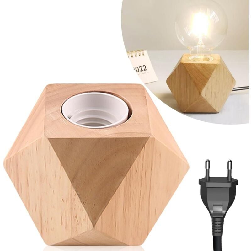 foto del prodotto lampada da tavolo nizwooden base e27 piccola lampada da comodino con base in legno diamantato spina ue base in legno e27 perfetta per