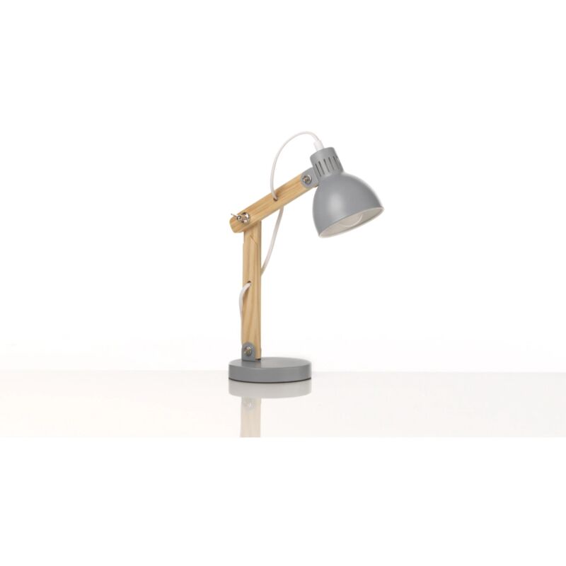 foto del prodotto lampada da tavolo nora in legno e metallo grigio, e14