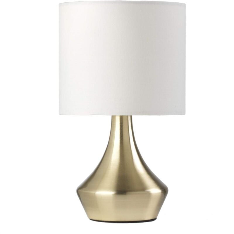 foto del prodotto lampada da tavolo oro in metallo satinato e paralume in tessuto bianco 6 w onli