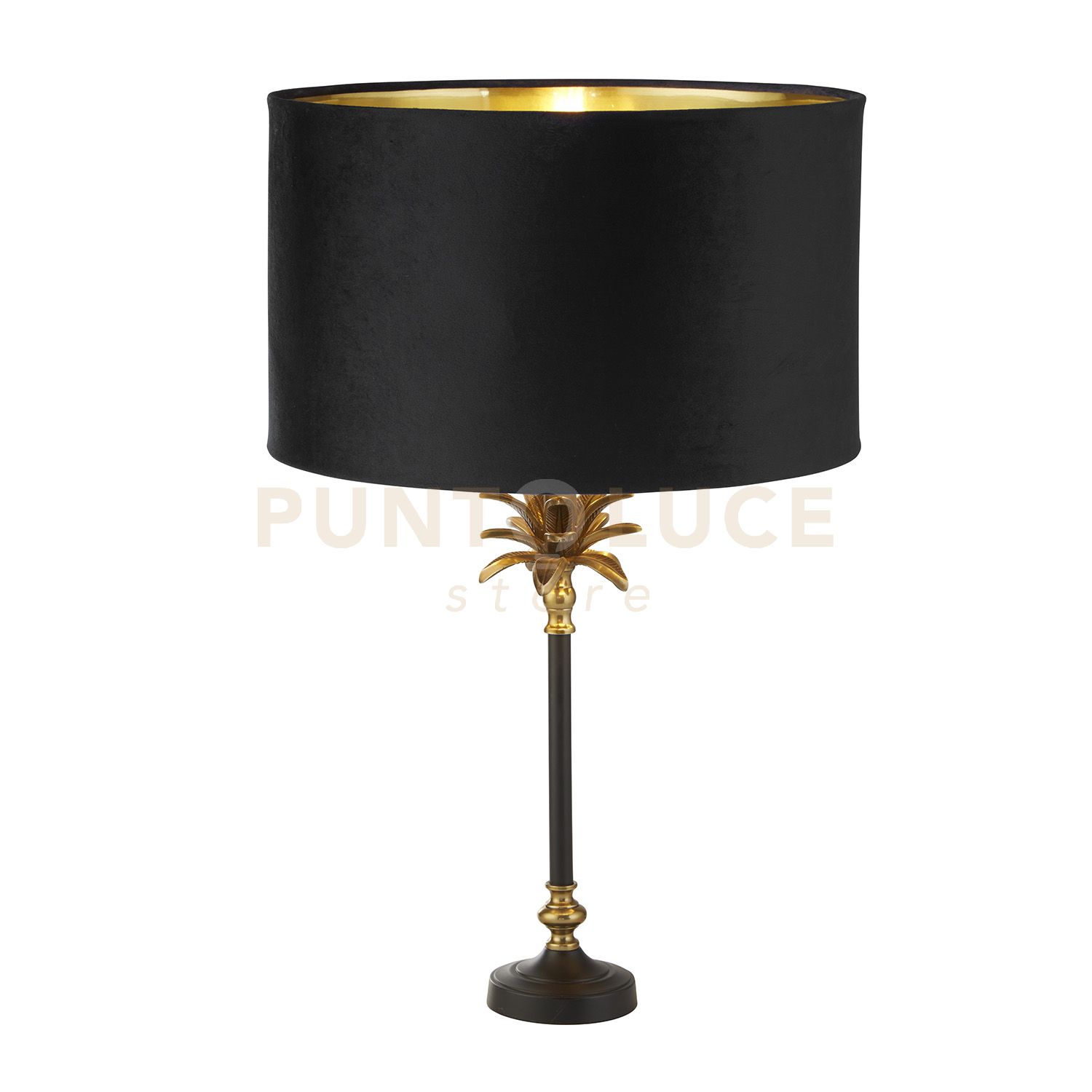 foto del prodotto lampada da tavolo palm metallo nero e ottone anticato, paralume nero