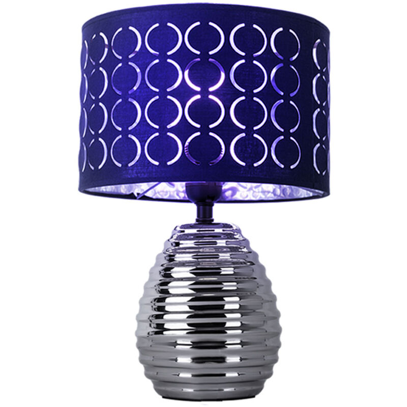 foto del prodotto lampada da tavolo paralume argento grigio lampada da comodino, telecomando dimmerabile funzione memoria, ceramica, paralume in velluto, led rgb 8,5w