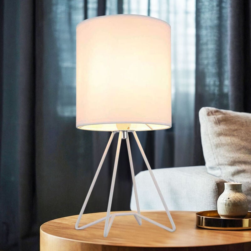 foto del prodotto lampada da tavolo paralume in tessuto lampada da comodino bianca lampada laterale moderna, metallo, attacco e14, dxh 16x34,5 cm