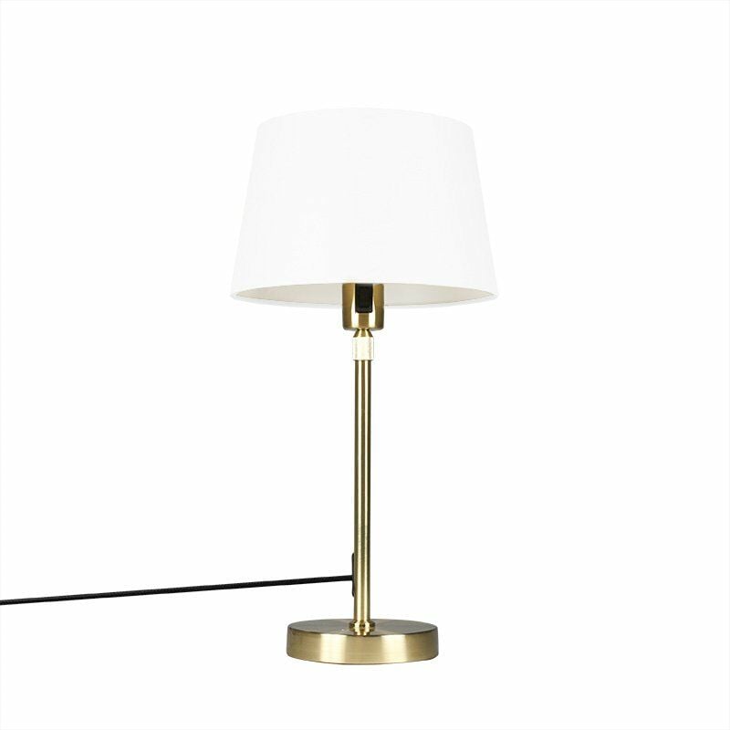 foto del prodotto lampada da tavolo parte moderno tessuto,acciaio bianco oro oblungo max. 1 x watt qazqa