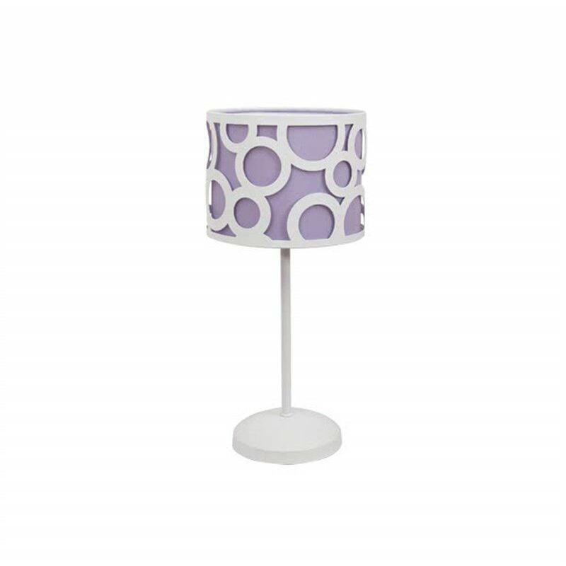 foto del prodotto lampada da tavolo per bambini colore biancolilla. 1xe14. misure 40x15cm.