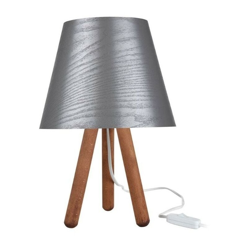 foto del prodotto lampada da tavolo pino asz1453 treppiede legno e paralume grigio effez