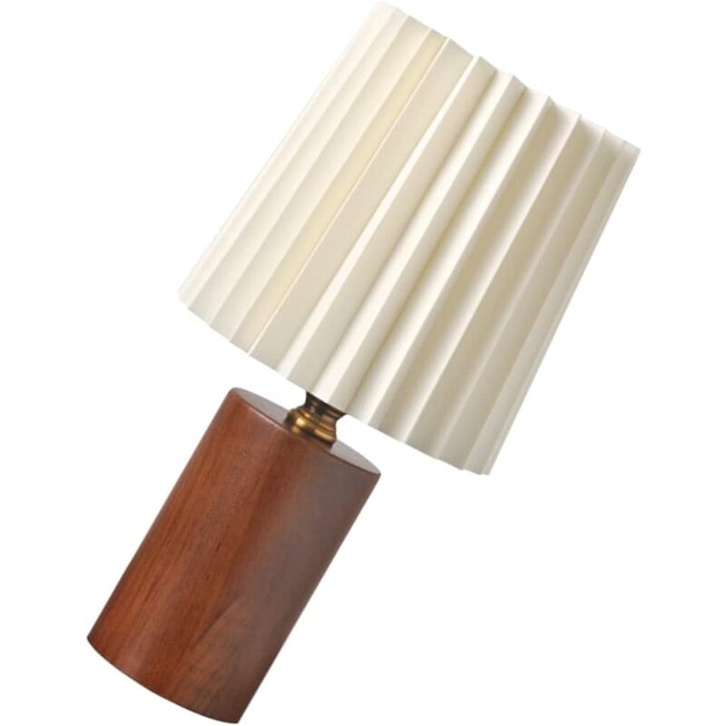 foto del prodotto lampada da tavolo plissettata, lampada da comodino moderna con base in legno, lampada da lettura da scrivania per camera da letto, soggiorno e