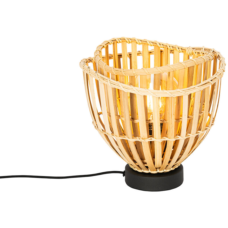 foto del prodotto lampada da tavolo pua orientale bamboo,acciaio legno acciaio tondo max. 1 x watt qazqa