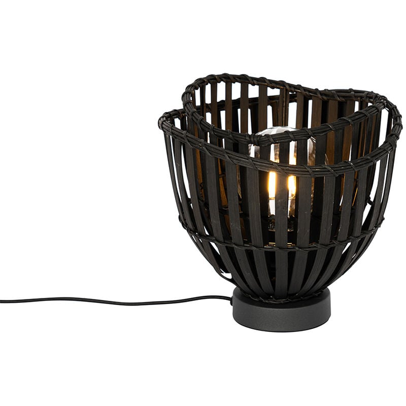 foto del prodotto lampada da tavolo pua orientale bamboo,acciaio nero tondo max. 1 x watt qazqa