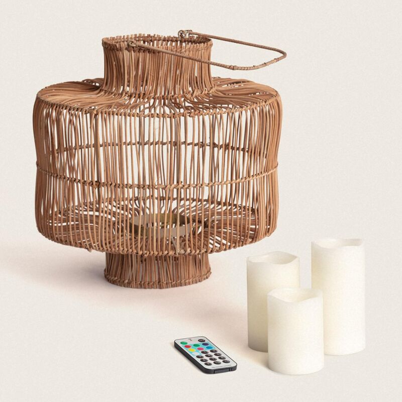 foto del prodotto lampada da tavolo rattan mas i colore naturale con telecomando