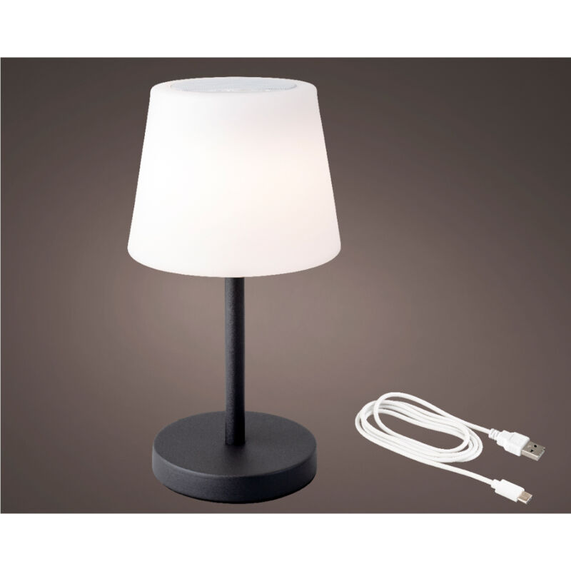 foto del prodotto lampada da tavolo ricaricabile senza filo con altoparlante bluetooth cm.38h. colore nero