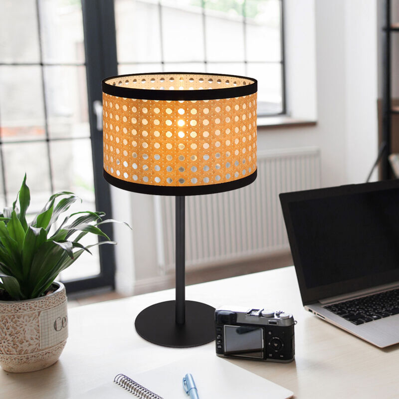 foto del prodotto lampada da tavolo rotonda aspetto bamb , lampada da soggiorno lampada da scrivania lampada da comodino rotonda in metallo, attacco e14, h 40 cm