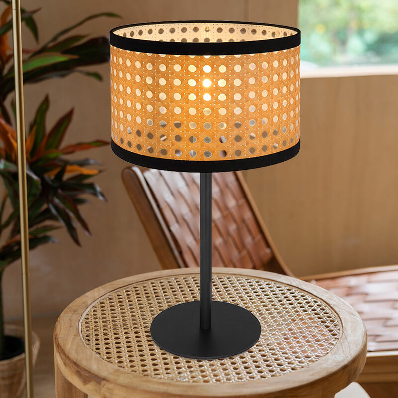 foto del prodotto lampada da tavolo rotonda aspetto bamb , lampada da soggiorno lampada da scrivania lampada da comodino rotonda in metallo, attacco e14, h 40 cm