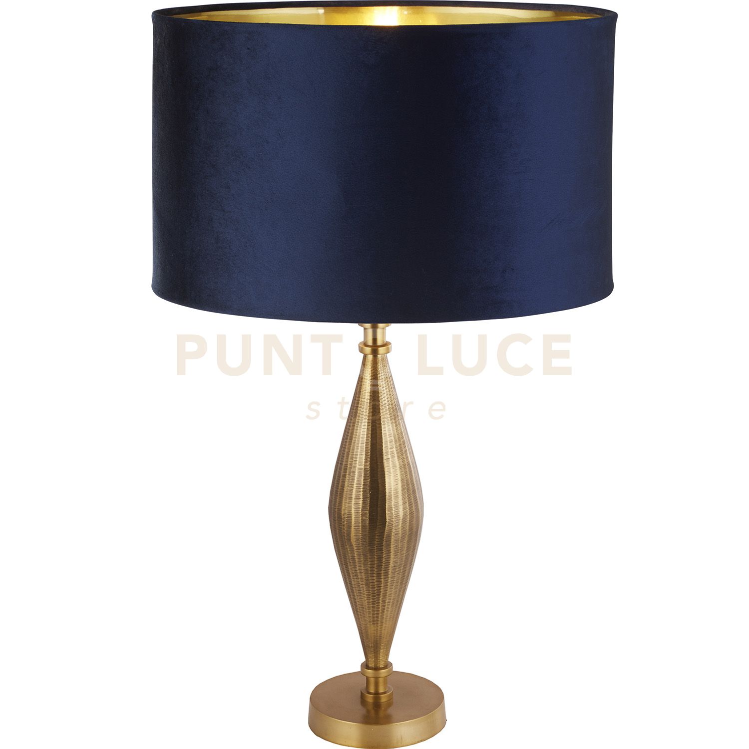 foto del prodotto lampada da tavolo rye metallo ottone anticato e paralume in velluto blu navy