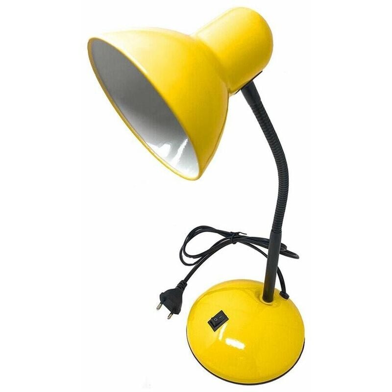 foto del prodotto lampada da tavolo scrivania braccio snodabile lumetto porta lampadina e27 giallo
