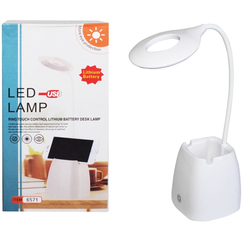 foto del prodotto lampada da tavolo scrivania con portapenne 16 led collo flessibile e girevole trade shop traesio