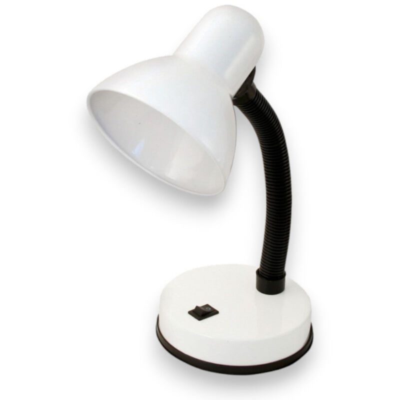 foto del prodotto lampada da tavolo scrivania max 40w completo di braccio cavo e interruttore bianco