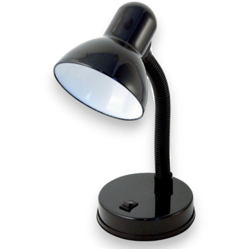 foto del prodotto lampada da tavolo scrivania max 40w completo di braccio cavo e interruttore nero