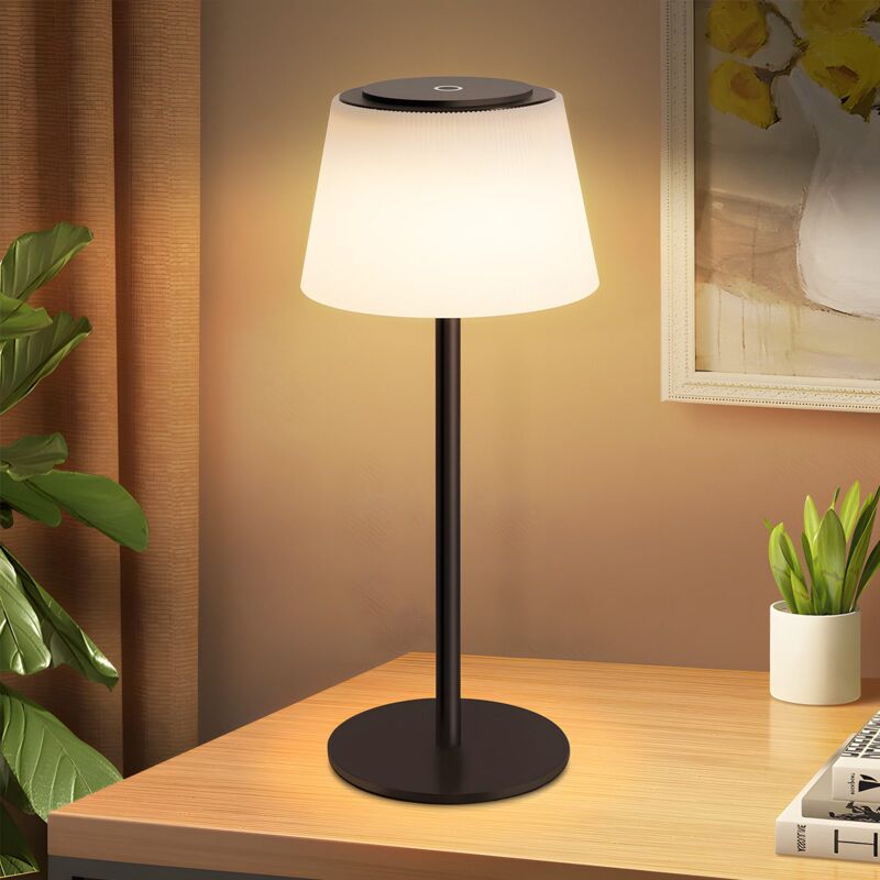 foto del prodotto lampada da tavolo senza fili , lampada da comodino con batteria ricaricabile, lampada da tavolo led touch dimmerabile con ricarica usb, batteria nera