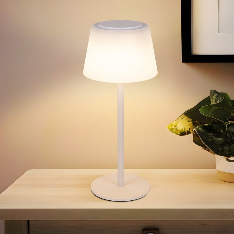 foto del prodotto lampada da tavolo senza fili , lampada da comodino lampada da tavolo led touch dimmerabile con ricarica usb, lampada da tavolo bianca alimentata a