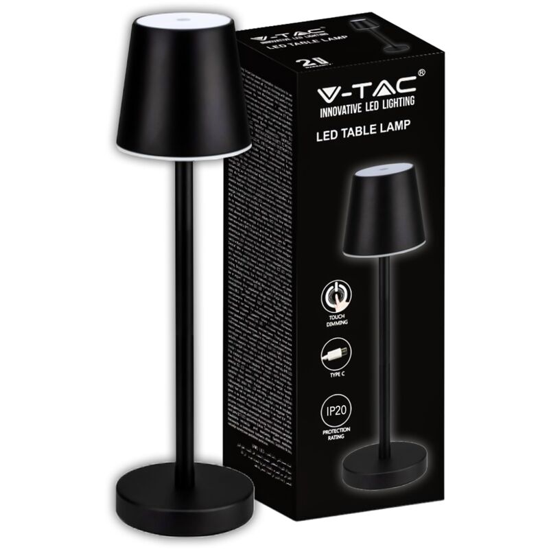 foto del prodotto lampada da tavolo senza fili led dimmerabile con comandi touch lampada nera wireless 3w per uso interno ed esterno ip54 da casa o ristorante 