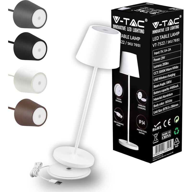 foto del prodotto lampada da tavolo senza fili led dimmerabile in alluminio lampada bianca wireless per uso interno ed esterno ip54 da casa o ristorante design