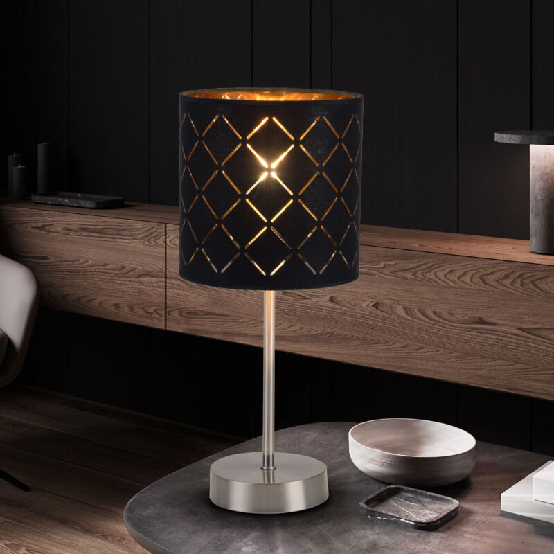 foto del prodotto lampada da tavolo soggiorno interruttore lampada da lettura tessile nero oro in set incl. lampadina led