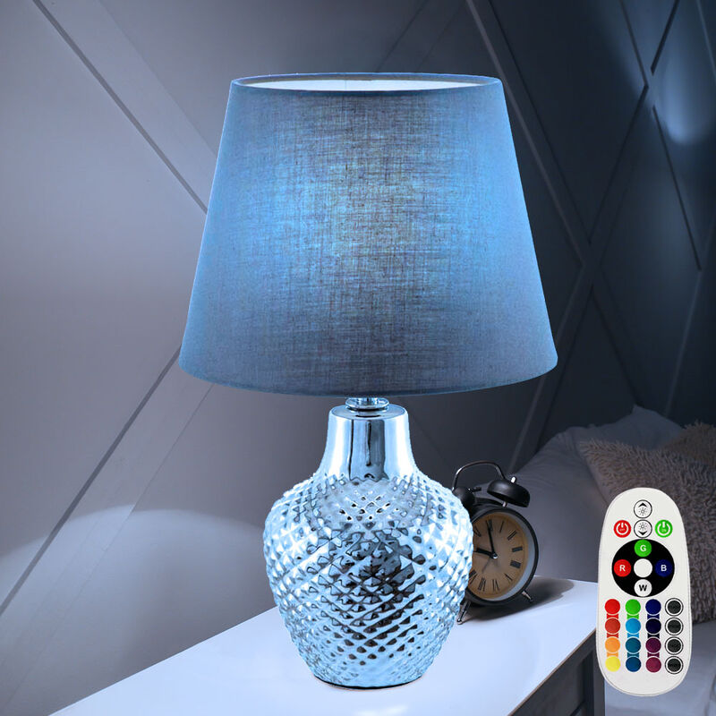 foto del prodotto lampada da tavolo soggiorno lampada da comodino ceramica cromo tessuto marrone, dimmerabile con telecomando, 1x led rgb 4.8w 470lm bianco caldo, dxh