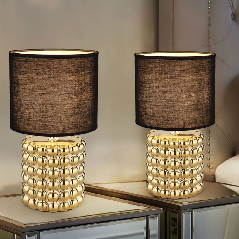 foto del prodotto lampada da tavolo soggiorno lampada da comodino in ceramica oro nero, paralume in tessuto, 1x attacco e14, dxh 18,5x33 cm, set di 2