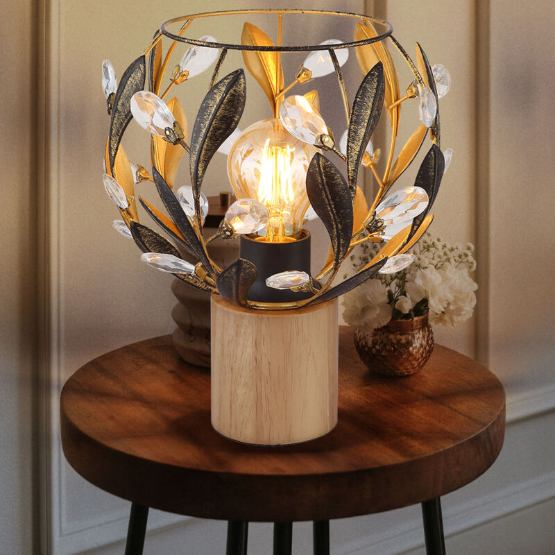 foto del prodotto lampada da tavolo soggiorno lampada da tavolo cristalli lampada da comodino color oro, legno acrilico, 1x attacco e27, dxh 20x25 cm