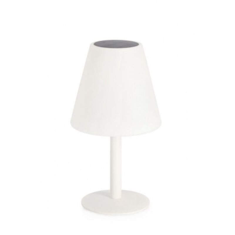 foto del prodotto lampada da tavolo solar a led in acciaio verniciato a polvere epossidica uso interno ed esterno bianco