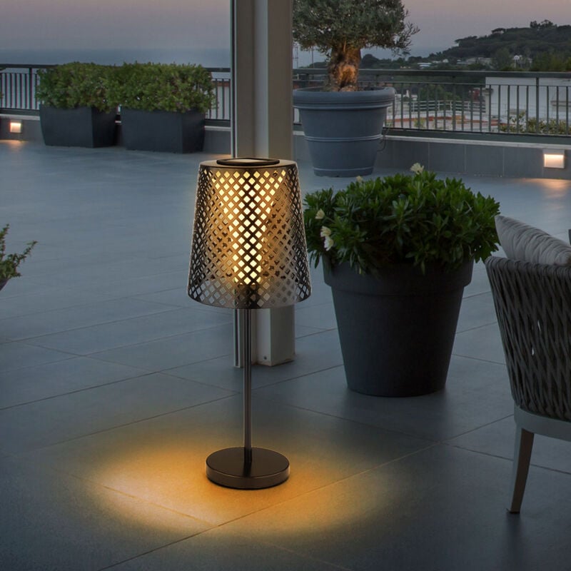 foto del prodotto lampada da tavolo solare a led da giardino lampada da tavolo solare per balcone esterno lampada da tavolo solare in metallo, nero, effetto luce, 1x