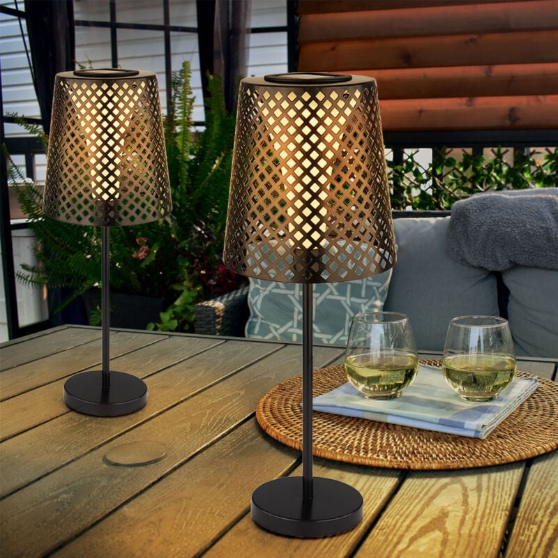 foto del prodotto lampada da tavolo solare a led da giardino lampada da tavolo solare per balcone esterno lampada da tavolo solare in metallo, nero, effetto luce, 1x