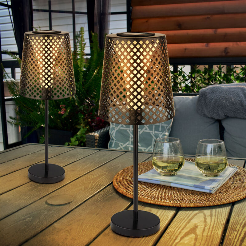 foto del prodotto lampada da tavolo solare a led lampada da tavolo solare per giardino lampada da tavolo solare in metallo, nero, effetto luce, 1x led 3000k, dxh