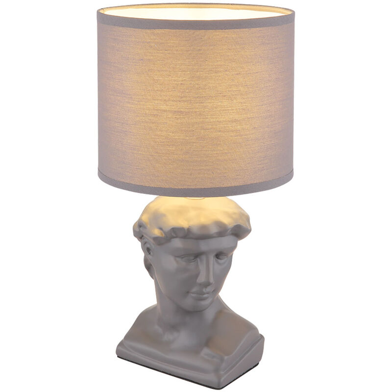 foto del prodotto lampada da tavolo statua in ceramica lampada da tavolo figura caesar lampada da comodino paralume in tessuto grigio, 1x attacco e14, dxh 17,5x33 cm