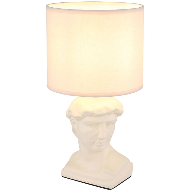 foto del prodotto lampada da tavolo statua in ceramica lampada da tavolo scultura caesar lampada da comodino paralume in tessuto crema, 1x attacco e14, dxh 17,5x33 cm