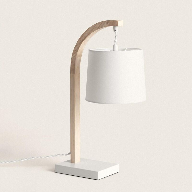 foto del prodotto lampada da tavolo tessuto e legno haakon bianco