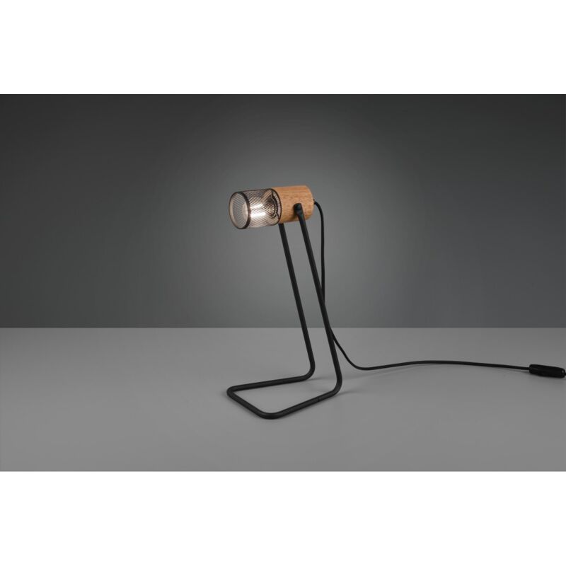 foto del prodotto lampada da tavolo tosh nero 1xe14 legno e gabbia metallica h40 cm trio lighting