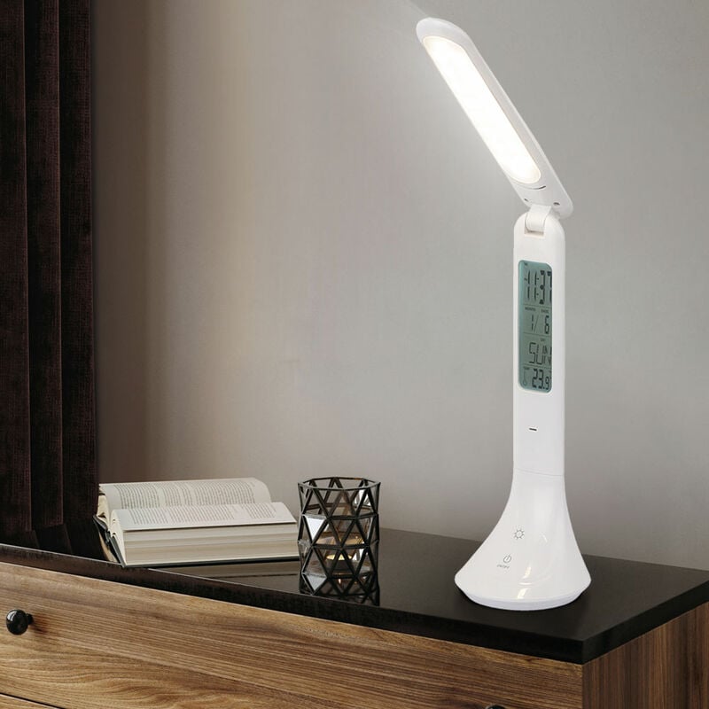 foto del prodotto lampada da tavolo touch dimmer lampada da scrivania orologio lampada da tavolo da ufficio mobile, bianca, led 4w 195lm bianco neutro, lxh 19x26 cm