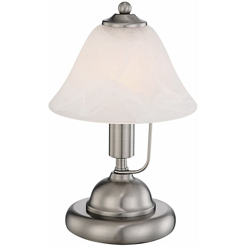 foto del prodotto lampada da tavolo touch lampada da comodino lampada da tavolo in vetro alabastro camera da letto, nichel opaco, 1x attacco e14, dxh 17x27 cm
