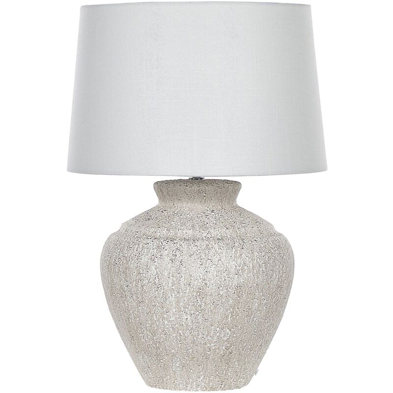 foto del prodotto lampada da tavolo tradizionale con base in ceramica paralume in tessuto bianco crema soggiorno caine