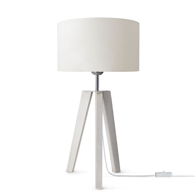 foto del prodotto lampada da tavolo treppiede da comodino da terra e27 stoffa paralume uni bianco 28cm , lampada da tavolo bianca paco home